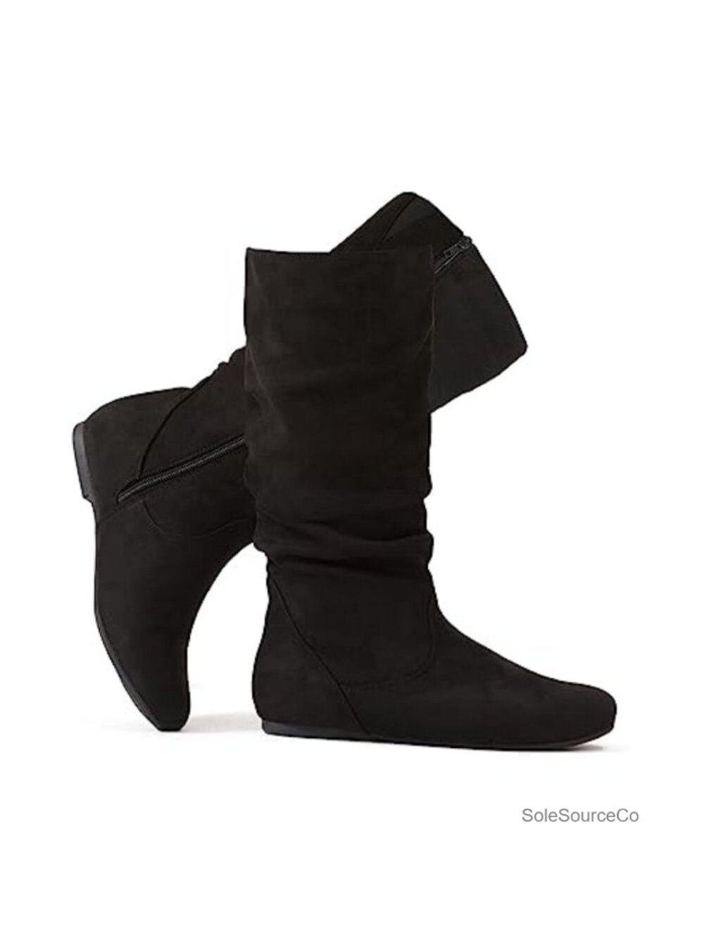 Slouchy Mid Calf Boots Zip Up Flat Faux Suede Comfortable